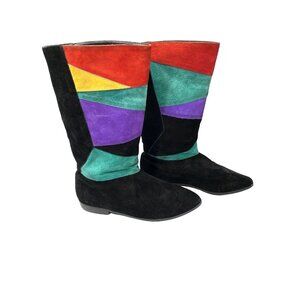 SOULIERS womens colorful slip on boots size 7.5 made in USA faux suede